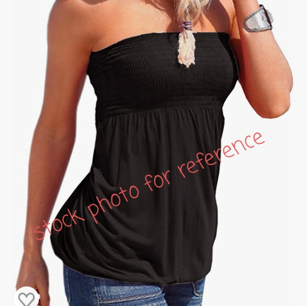 SEMATOMALA Women's Strapless Pleated Tube Top Black XL